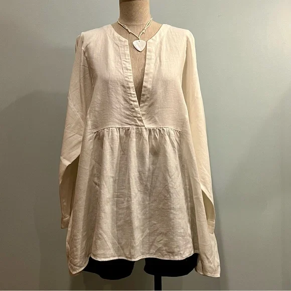Zara White Linen V-Neck Tunic Top. Size XL. Excellent used condition. - Picture 3 of 12